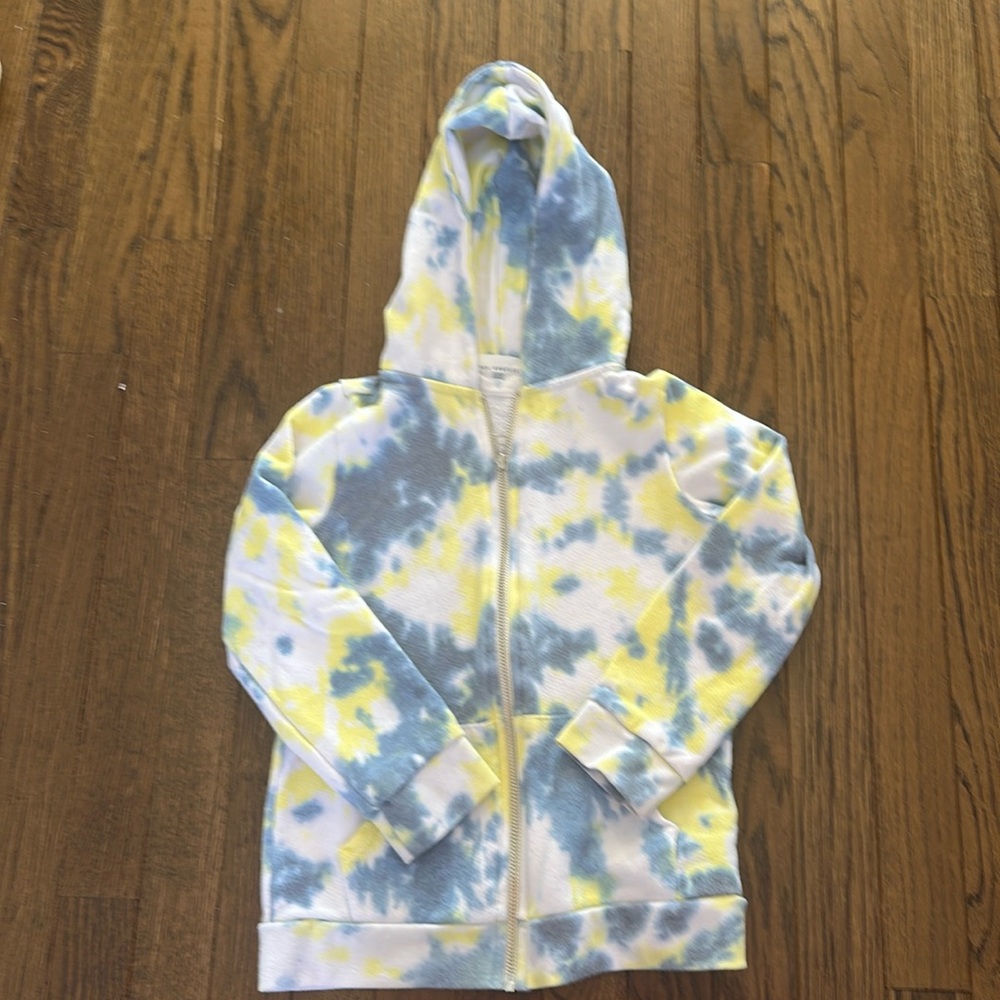 blue and yellow tie dye zip up